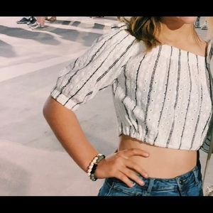 white and black striped top